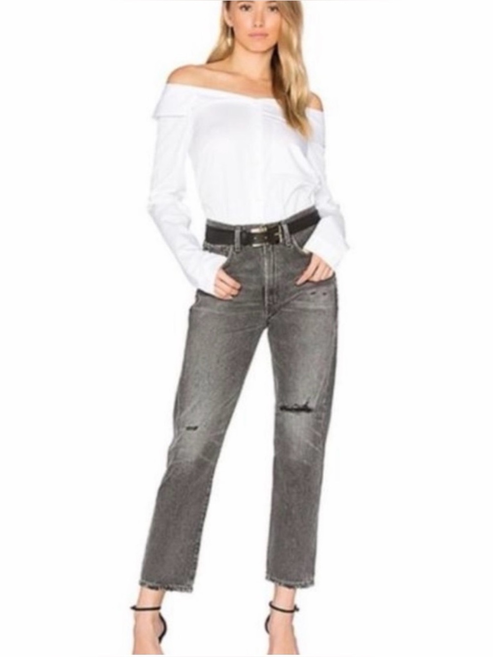 Citizens‎ of Humanity Dree Crop High Rise Slim Straight Distressed Jeans.